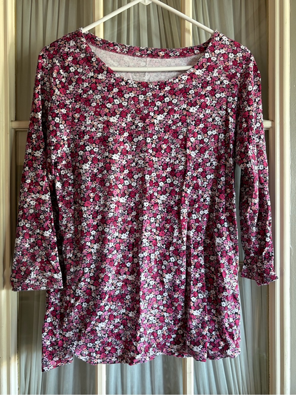 J. Jill Pima Floral Scoop Neck Top in Berry Pink